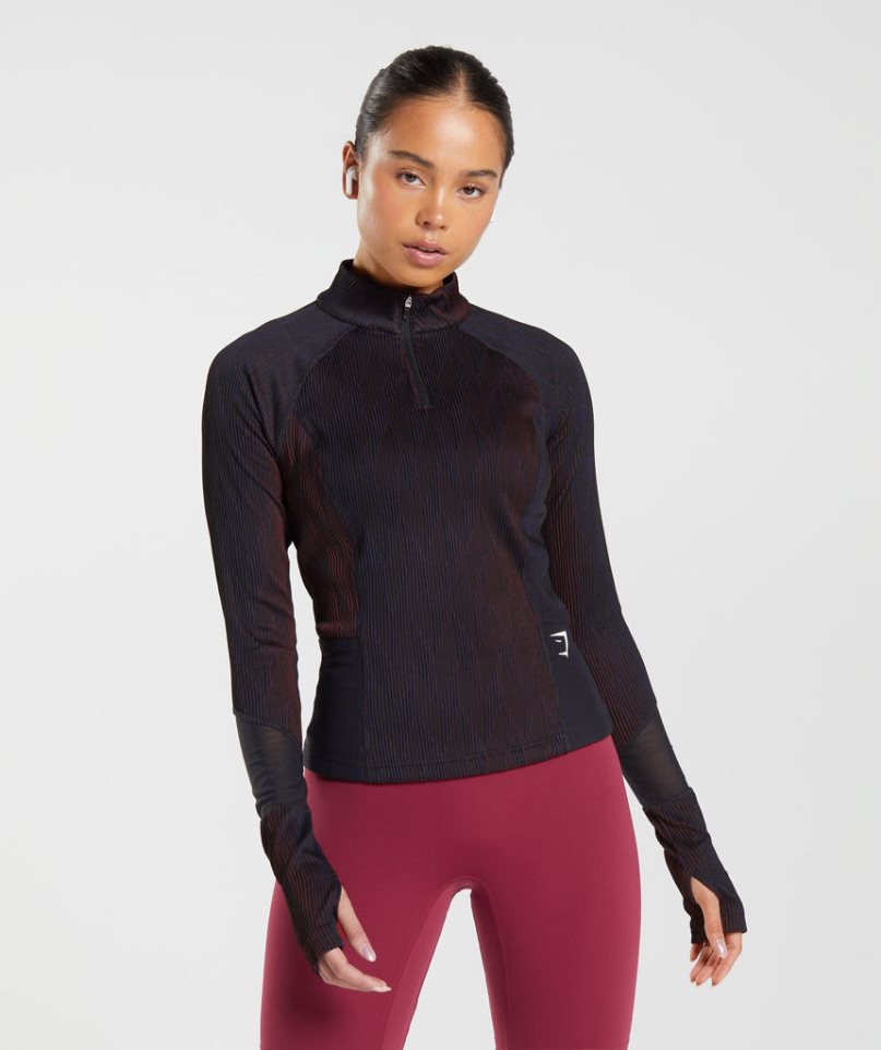 Bluzy Gymshark Sportowe 1/4 Zip Damskie Czarne | PL 240YOK